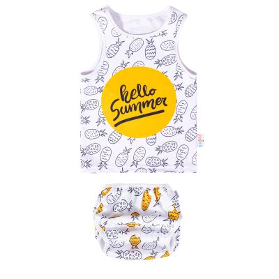ALVABABY Baby Reusable Swim Diaper with Matching Top, 3T Toddler Baby Boy Swimsuit,Infant Bathing Sleeveless Swimwear ZSWTD05 Pineapple
