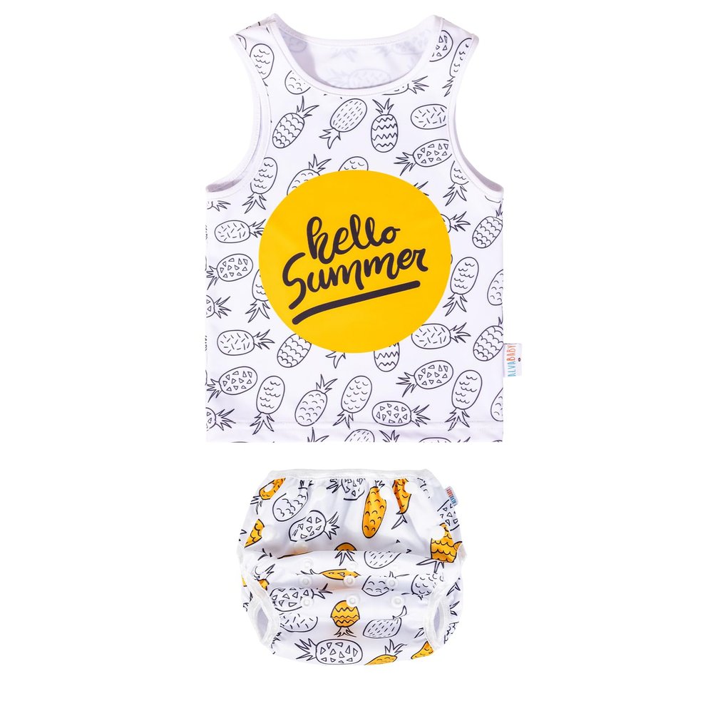 ALVABABY Baby Reusable Swim Diaper with Matching Top, 3T Toddler Baby Boy Swimsuit,Infant Bathing Sleeveless Swimwear ZSWTD05 Pineapple