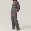 2 Piece Outfits Sweatsuit for Women Sets Twist Front Cropped Sweatshirt Baggy Wide Leg Sweatpant Lounge Set Tracksuit Dark Gray view 2