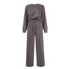 2 Piece Outfits Sweatsuit for Women Sets Twist Front Cropped Sweatshirt Baggy Wide Leg Sweatpant Lounge Set Tracksuit Dark Gray view 4