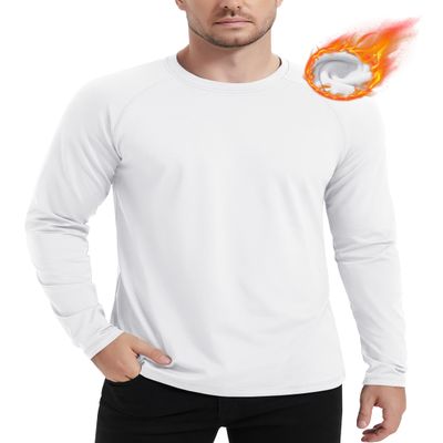 MAGCOMSEN White Long Sleeve Shirt Men Thermal Base Layer Shirts Fleece Lined Shirts Workout Gym Shirts White L