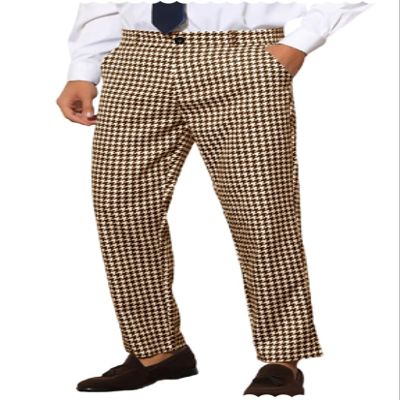 Houndstooth Suit Pants for Men Slim Fit Classic Business Plaid Dress Trousers