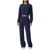 2 Piece Outfits Sweatsuit for Women Sets Twist Front Cropped Sweatshirt Baggy Wide Leg Sweatpant Lounge Set Tracksuit Dark Blue view 1