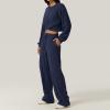 2 Piece Outfits Sweatsuit for Women Sets Twist Front Cropped Sweatshirt Baggy Wide Leg Sweatpant Lounge Set Tracksuit Dark Blue view 2