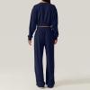 2 Piece Outfits Sweatsuit for Women Sets Twist Front Cropped Sweatshirt Baggy Wide Leg Sweatpant Lounge Set Tracksuit Dark Blue view 3