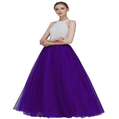 EllieHouse A Line Long Full Bridesmaid Tulle Skirt for Wedding Evening Party P68 Purple XL