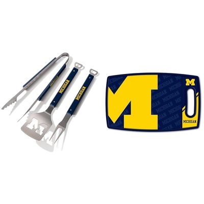 YouTheFan NCAA Michigan Wolverines Spirit Series 3-Piece BBQ Set,Stainless Steel, 22" x 9" & NCAA Michigan Wolverines Logo Series Cutting Board