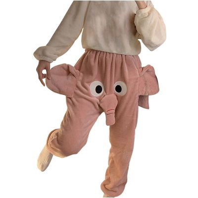 2024 Elephant Pajama Pants Men Cute Animal Pants Funny Cartoon Trunk Pajama Bottom Fleece Sleepwear for Couple 2024 Pink