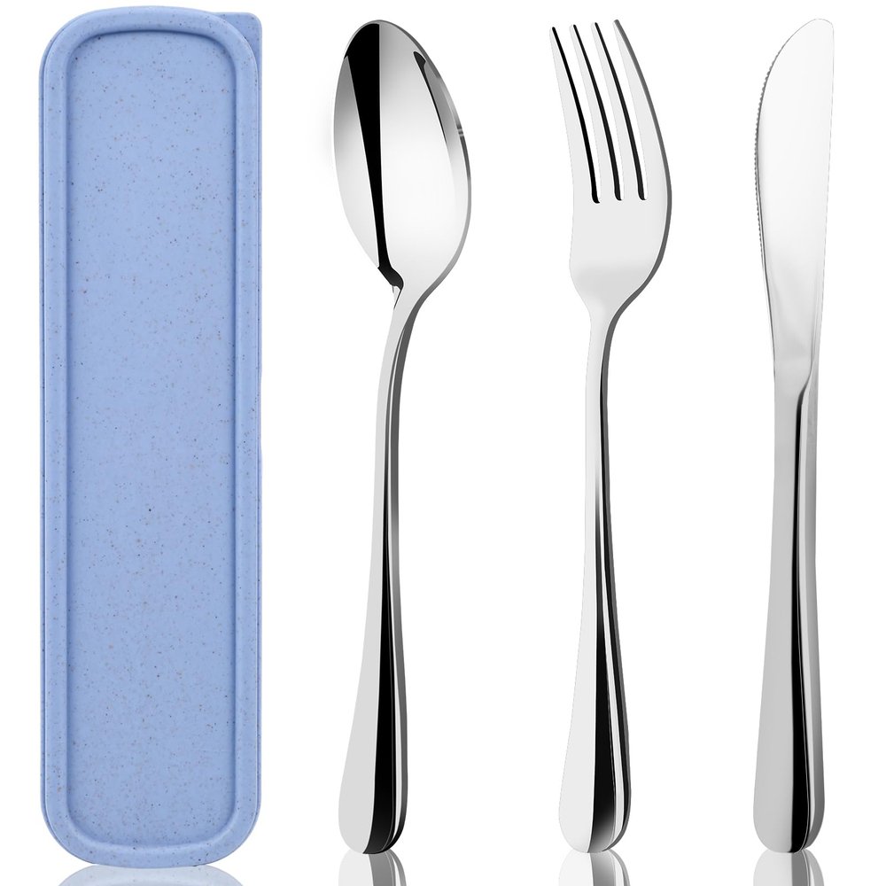 HANSGO Stainless Steel Travel Utensil Set with Case, 4-Piece Portable Knife Fork Spoon Set for Lunch Box, Office, School & Outdoor Use