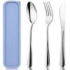 HANSGO Stainless Steel Travel Utensil Set with Case, 4-Piece Portable Knife Fork Spoon Set for Lunch Box, Office, School & Outdoor Use view 1