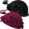 Ababalaya 2PCS Adjustable Satin Lined Halo Turban Durag for Men &Women, Twisted Tassel Head Wraps, Beanie Hats for Hair Losss, Black&Red view 1