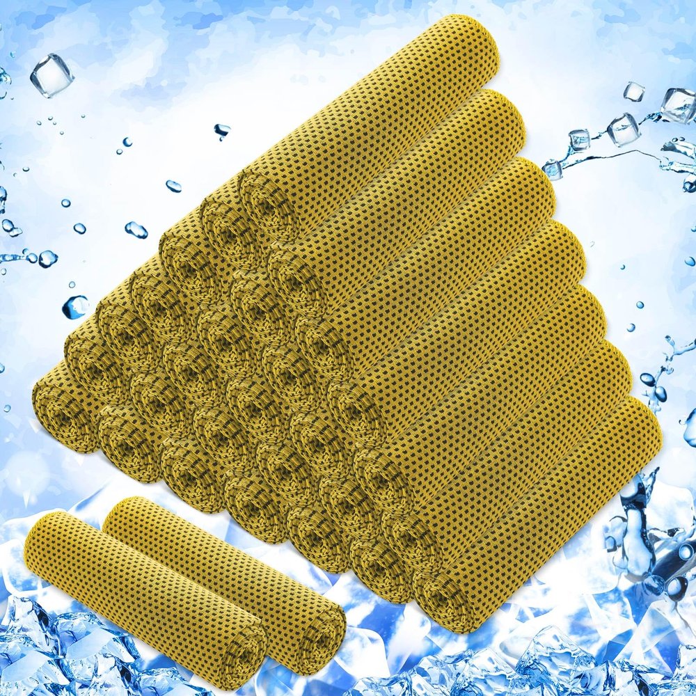 Hosuly 30 Pack Cooling Towels, 40"x12" Ice Breathable Chilly Sweat Rag Microfiber Workout Rags for Gym Towels for Neck and Face for Yoga Golf Sport Running(Yellow)