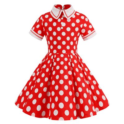 1950s Dress for Girls: Kids Audrey Vintage Polka Dot 50's Girls Dress Short Sleeve Rockabilly Pinup Wedding Bridesmaid Formal Prom Tea Party Vintage Cocktail Dress Red 9-10 Years