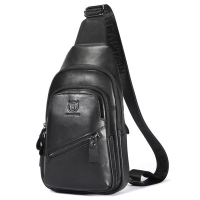Leather Sling Bag Hiking Daypack for Men Women Outdoor Travel Camping Fishing Crossbody Shoulder Chest Pack Backpack (Black)