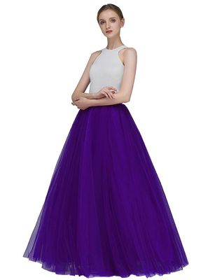 EllieHouse A Line Long Full Bridesmaid Tulle Skirt for Wedding Evening Party P68 Purple L