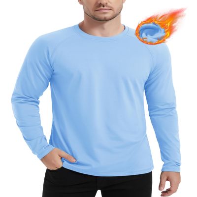 MAGCOMSEN Mens Thermal Long Sleeve Shirt Fleece Lined Active Shirts Workout Gym Athletic Shirts Base Layer Shirts Light Blue 2XL