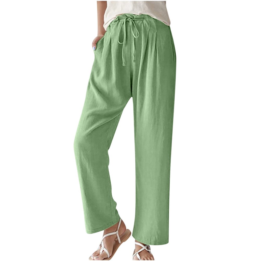 NATHGAM Womens Pants Casual Dressy 2024 Summer Lounge Wide Leg Pants Drawstring High Waisted Comfy Solid Loose Fit Trousers Green