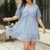 Plus Size Dresses Casual Short Floral Sundress V Neck Short Sleeve Ruffle Hem A Line Boho Beach Dress Holiday Vacation Party Dress Summer Party Dress Plus Size Light Blue Floral 4XL view 3
