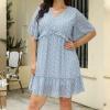 Plus Size Dresses Casual Short Floral Sundress V Neck Short Sleeve Ruffle Hem A Line Boho Beach Dress Holiday Vacation Party Dress Summer Party Dress Plus Size Light Blue Floral 4XL view 4