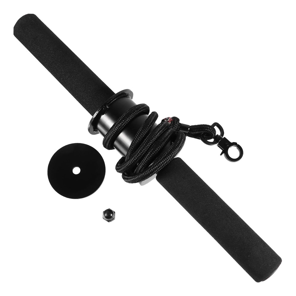 Black Forearm Strength Trainer Wrist Roller with Adjustable Weight for Home