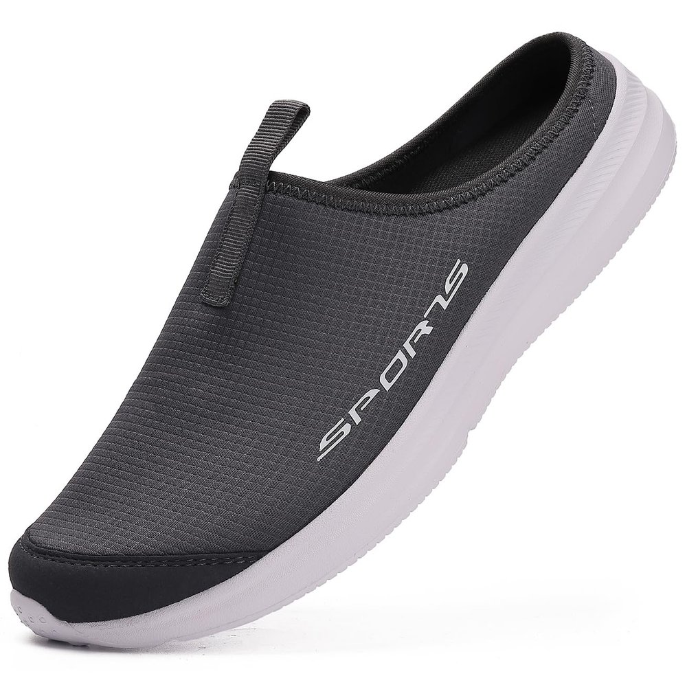 DimaiGlobal Mens Slippers with Arch Support Casual Mules Clog Open Back Shoes Comfort Slip-On Walking Loafer Indoor Outdoor House Shoes Grey