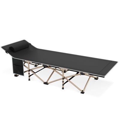 Magshion 75" Camping Cot for Adults, Folding Sleeping Cot, Lightweight Portable for Outdoor Camping with Detachable Pillow and Side Pocket for Travel Home Office Picnic, Supports 360 lbs, Black
