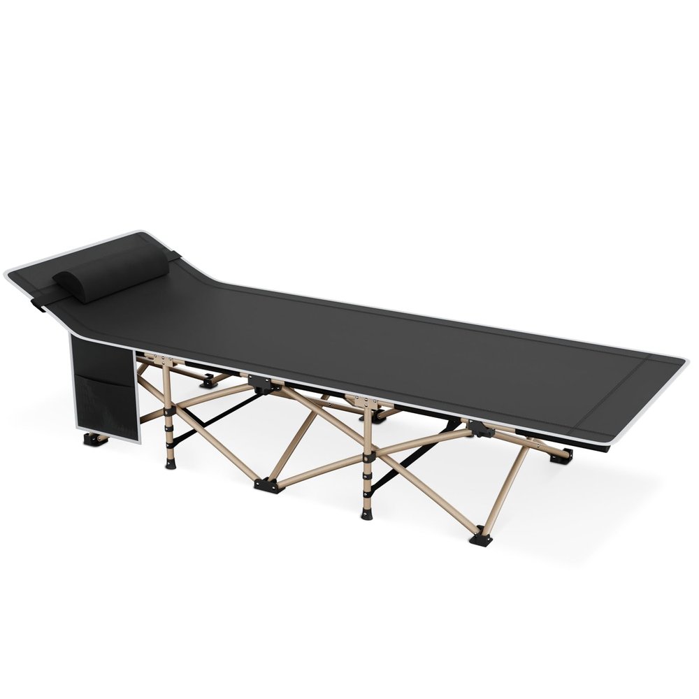 Magshion 75" Camping Cot for Adults, Folding Sleeping Cot, Lightweight Portable for Outdoor Camping with Detachable Pillow and Side Pocket for Travel Home Office Picnic, Supports 360 lbs, Black
