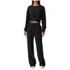 2 Piece Outfits Sweatsuit for Women Sets Twist Front Cropped Sweatshirt Baggy Wide Leg Sweatpant Lounge Set Tracksuit Black view 1