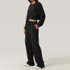 2 Piece Outfits Sweatsuit for Women Sets Twist Front Cropped Sweatshirt Baggy Wide Leg Sweatpant Lounge Set Tracksuit Black view 2