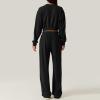 2 Piece Outfits Sweatsuit for Women Sets Twist Front Cropped Sweatshirt Baggy Wide Leg Sweatpant Lounge Set Tracksuit Black view 3