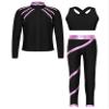 Hansber Kids Girls 3Pcs Dance Sports Outfit Crop Top Leggings with Long Sleeve Zipper Jacket Gym Yoga Training Tracksuit Pink 6 Years view 1