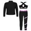 Hansber Kids Girls 3Pcs Dance Sports Outfit Crop Top Leggings with Long Sleeve Zipper Jacket Gym Yoga Training Tracksuit Pink 6 Years view 2
