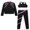 Hansber Kids Girls 3Pcs Dance Sports Outfit Crop Top Leggings with Long Sleeve Zipper Jacket Gym Yoga Training Tracksuit Pink 6 Years view 3