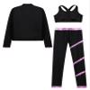 Hansber Kids Girls 3Pcs Dance Sports Outfit Crop Top Leggings with Long Sleeve Zipper Jacket Gym Yoga Training Tracksuit Pink 6 Years view 4