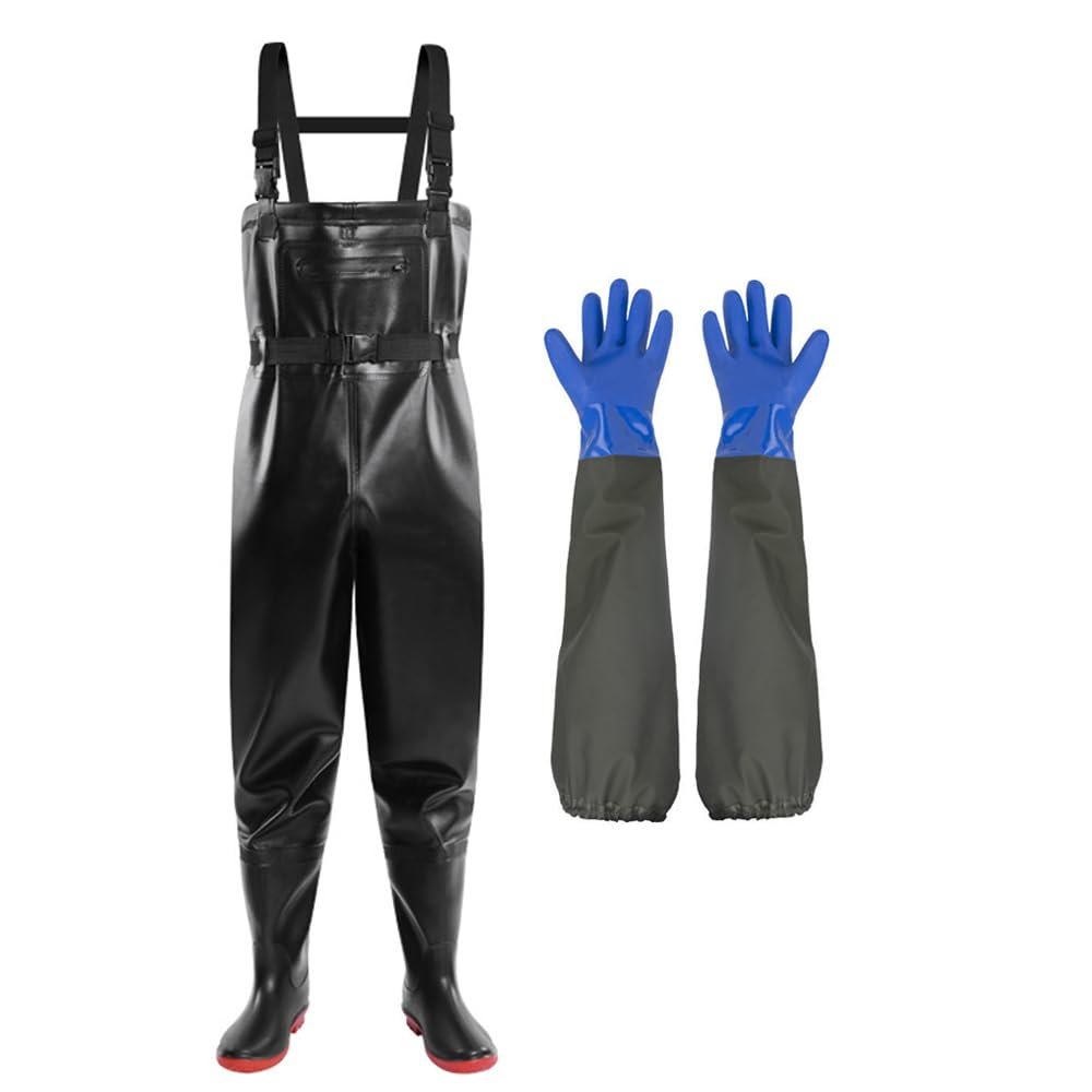 Aikelai Chest Waders for Men Waterproof Fishing Waders with Long Rubber Gloves, Insulated Duck Hunting Waders-Black (M12), Balck