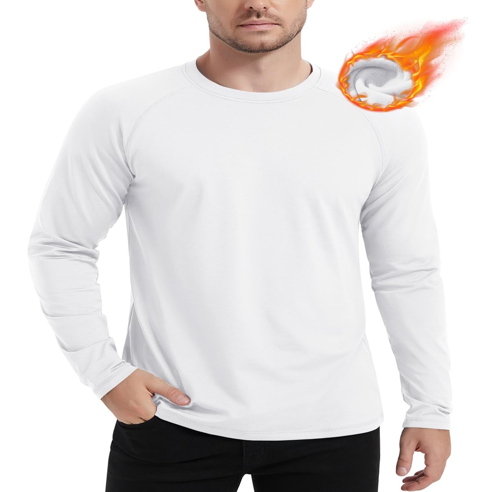 MAGCOMSEN White Long Sleeve Shirt Men Thermal Base Layer Shirts Fleece Lined Shirts Workout Gym Shirts White S