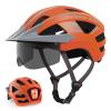 OutdoorMaster Helmets for Adults - Mountain & Road Bike Helmet with Rechargeable Safety Light, Detachable Goggles and Sun Visor - Easy to Adjust, Breathable, Lightweight - Matte Orange, Medium view 1