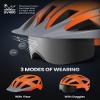 OutdoorMaster Helmets for Adults - Mountain & Road Bike Helmet with Rechargeable Safety Light, Detachable Goggles and Sun Visor - Easy to Adjust, Breathable, Lightweight - Matte Orange, Medium view 3