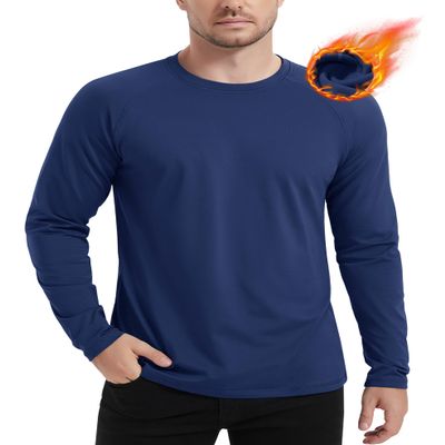 MAGCOMSEN Dry Fit Long Sleeve Men Thermal Fleece Shirts Workout Athletic Base Layer Undershirts Navy L