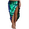 Agoky Womens Shiny Big Sequins Skirt Belly Dance Hip Skirts Rave Party Hip Wrap Long Skirt Costume Green Large view 1