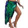 Agoky Womens Shiny Big Sequins Skirt Belly Dance Hip Skirts Rave Party Hip Wrap Long Skirt Costume Green Large view 3
