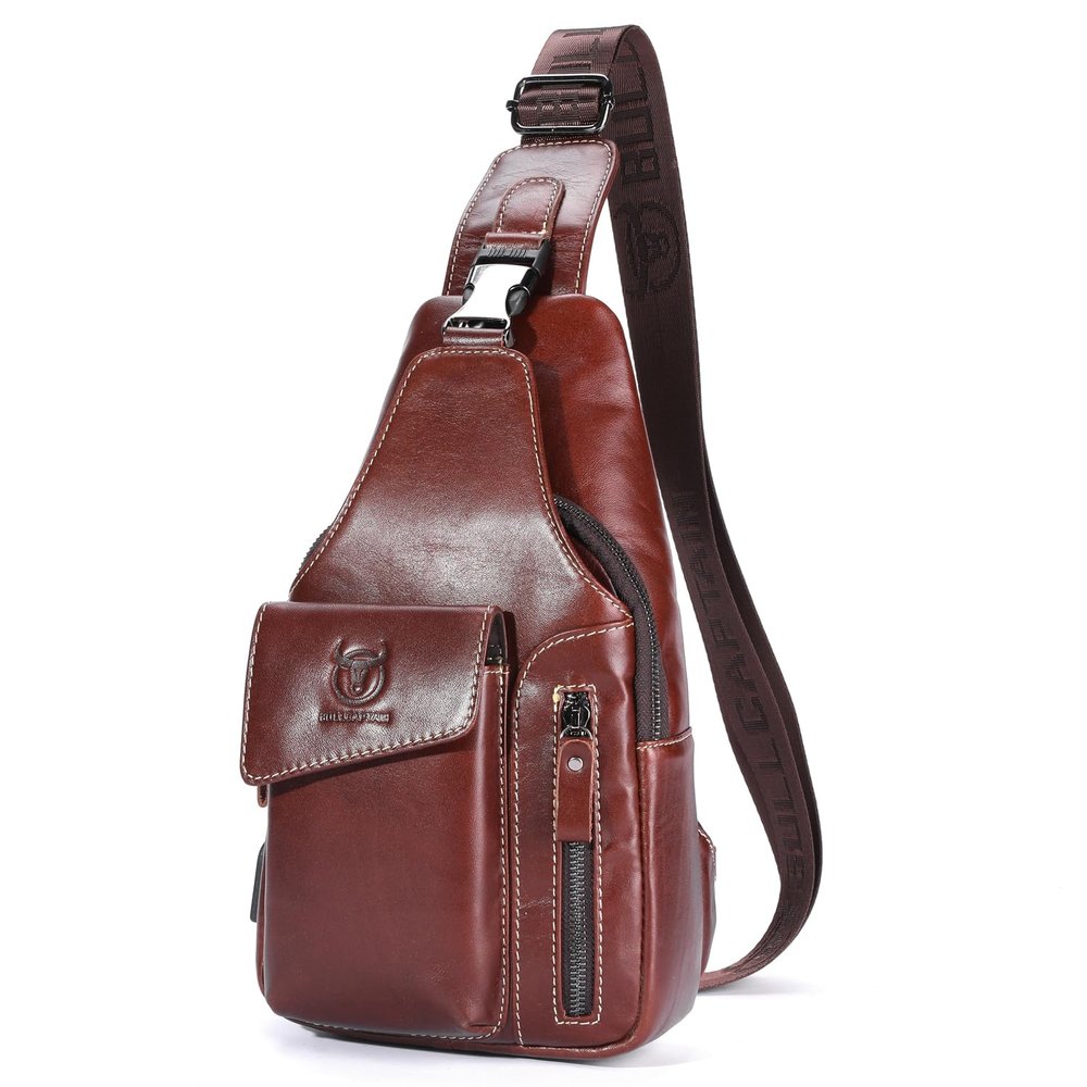 Leather Sling Bag Hiking Daypack for Men Women Outdoor Travel Camping Fishing Crossbody Shoulder Chest Pack Backpack (Coffee)