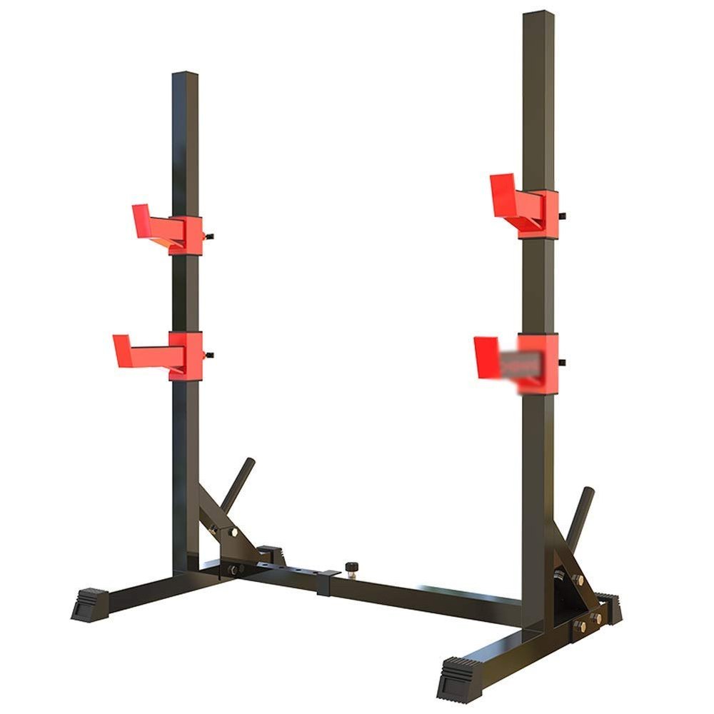 Adjustable Squat Rack Stand - Fitness Barbell Rack Bench Press Lifting Heavy Metal Support Frame Max Load 200Kg Home Gym Strength Training Stand, Black+Red
