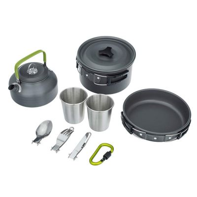 Camping Cookware Set Lightweight Portable Camping Pan Kettle Cups Outdoor Spoon Fork Cutter Outdoor Tableware for Picnic Hiking (Color : Orange) (Black)
