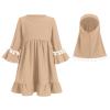 ABAFIP Muslim Dress for Baby Girl Toddler Abaya Kaftan Prayer Ruffle Long Sleeve Dress Islamic Dubai Ramadan Full Cover Hijab Clothes Set Khaki 0-6 Months view 3
