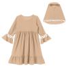 ABAFIP Muslim Dress for Baby Girl Toddler Abaya Kaftan Prayer Ruffle Long Sleeve Dress Islamic Dubai Ramadan Full Cover Hijab Clothes Set Khaki 0-6 Months view 4