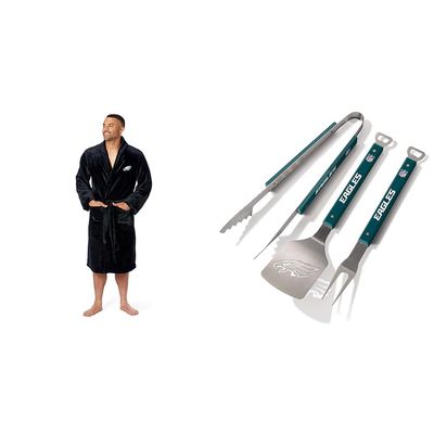 Northwest NFL Philadelphia Eagles Unisex-Adult Silk Touch Bath Robe, Large/X-Large, Team Colors & YouTheFan NFL Philadelphia Eagles Spirit Series 3-Piece BBQ Set Stainless Steel, 22" x 9"