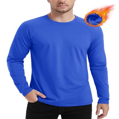 MAGCOMSEN Men's Undershirts Long Sleeve Shirts Thermal Fleece Shirts Athletic Workout Shirts Spring Fall Shirts Bright Blue L