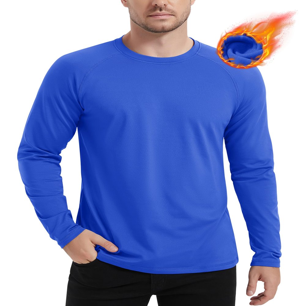 MAGCOMSEN Men's Undershirts Long Sleeve Shirts Thermal Fleece Shirts Athletic Workout Shirts Spring Fall Shirts Bright Blue L