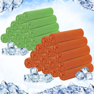 Hosuly 30 Pack Cooling Towels, 40"x12" Ice Breathable Chilly Sweat Rag Microfiber Workout Rags for Gym Towels for Neck and Face for Yoga Golf Sport Running(Light Green, Orange)